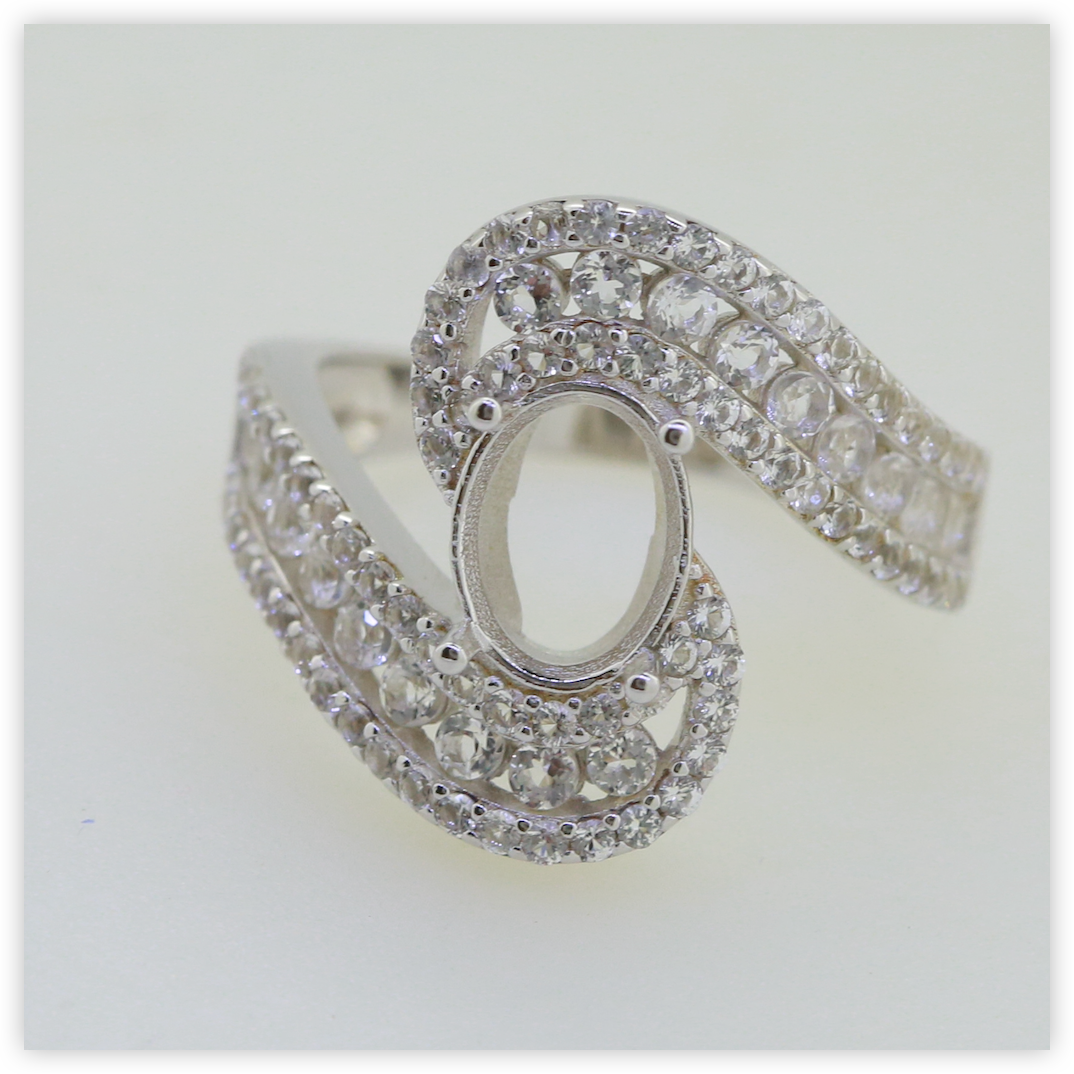 Sterling Silver Semi Mount Ring Setting OV 9X7mm Bypass Ring with Black Spinel or White Topaz Syzjewelry