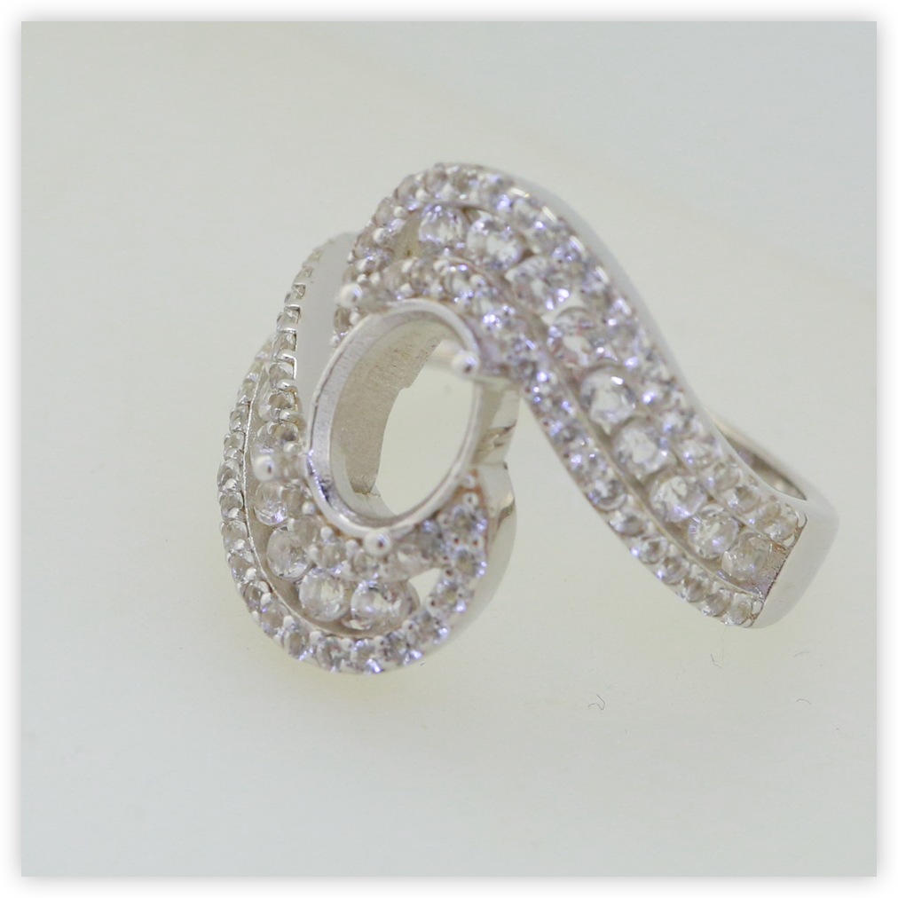 Sterling Silver Semi Mount Ring Setting OV 9X7mm Bypass Ring with Black Spinel or White Topaz Syzjewelry