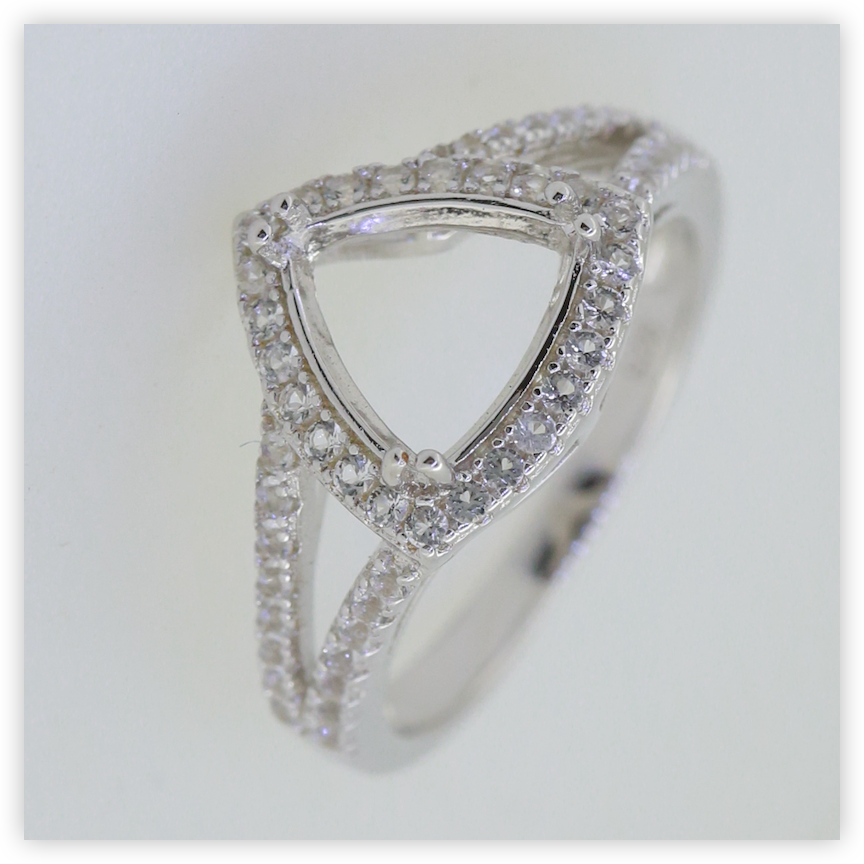 Sterling Silver Semi Mount Ring Setting Trillion Tri 9x9mm White Topaz Halo Split Shank Syzjewelry