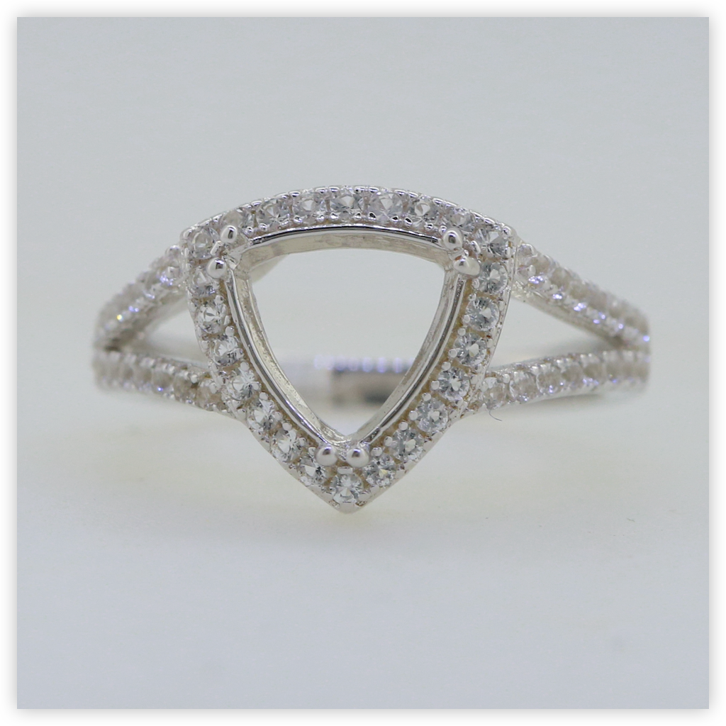 Sterling Silver Semi Mount Ring Setting Trillion Tri 9x9mm White Topaz Halo Split Shank Syzjewelry