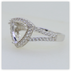 Sterling Silver Semi Mount Ring Setting Trillion Tri 9x9mm White Topaz Halo Split Shank Syzjewelry