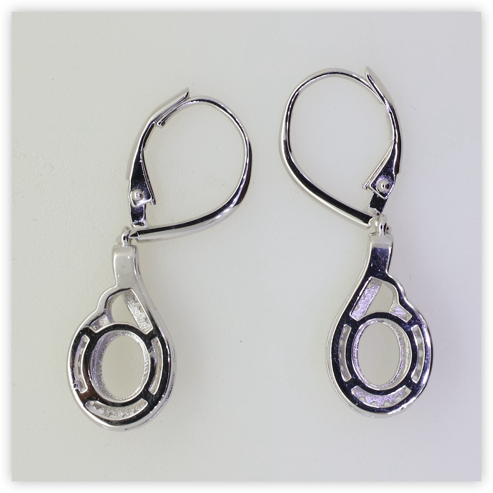 Sterling Silver Semi Mount Earrings Setting Oval OV 8x6mm Halo Leverback DHJ