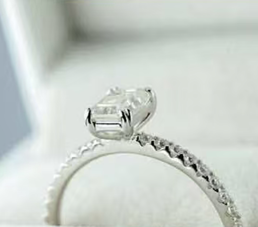 14K Gold Semi Mount Ring Setting Emerald OCT 7x5mm with Moissanite Syzjewelry