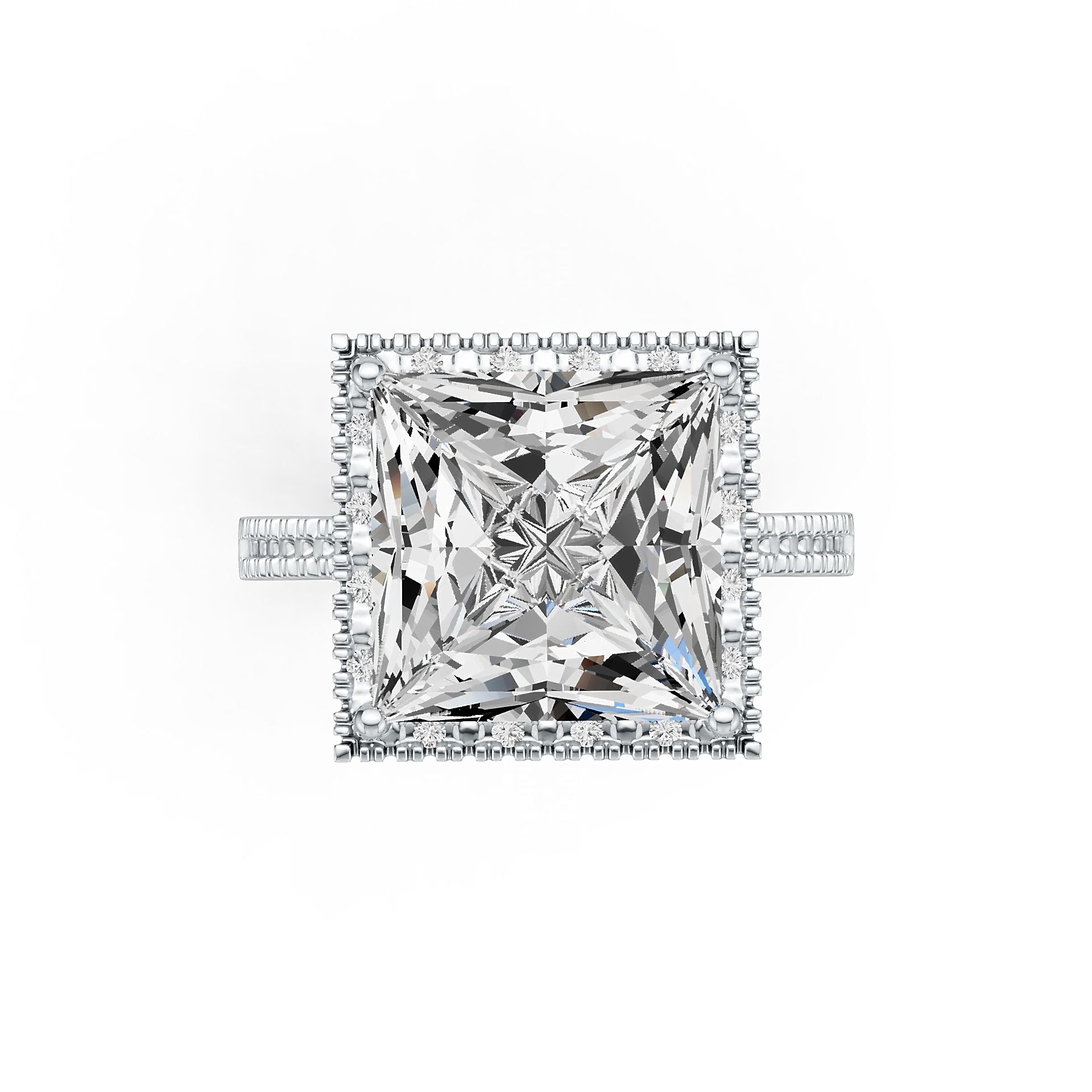 Sterling Silver Semi Mount Ring Setting Princess SQ 12X12mm Halo DHJ