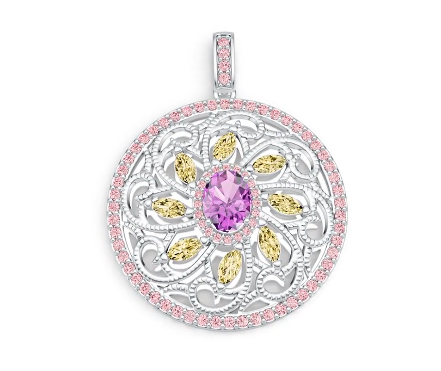 Platinum Semi Mount Pendant Setting Oval OV 8X6mm MQ 5X2.5mm Diamond Accent DHJ