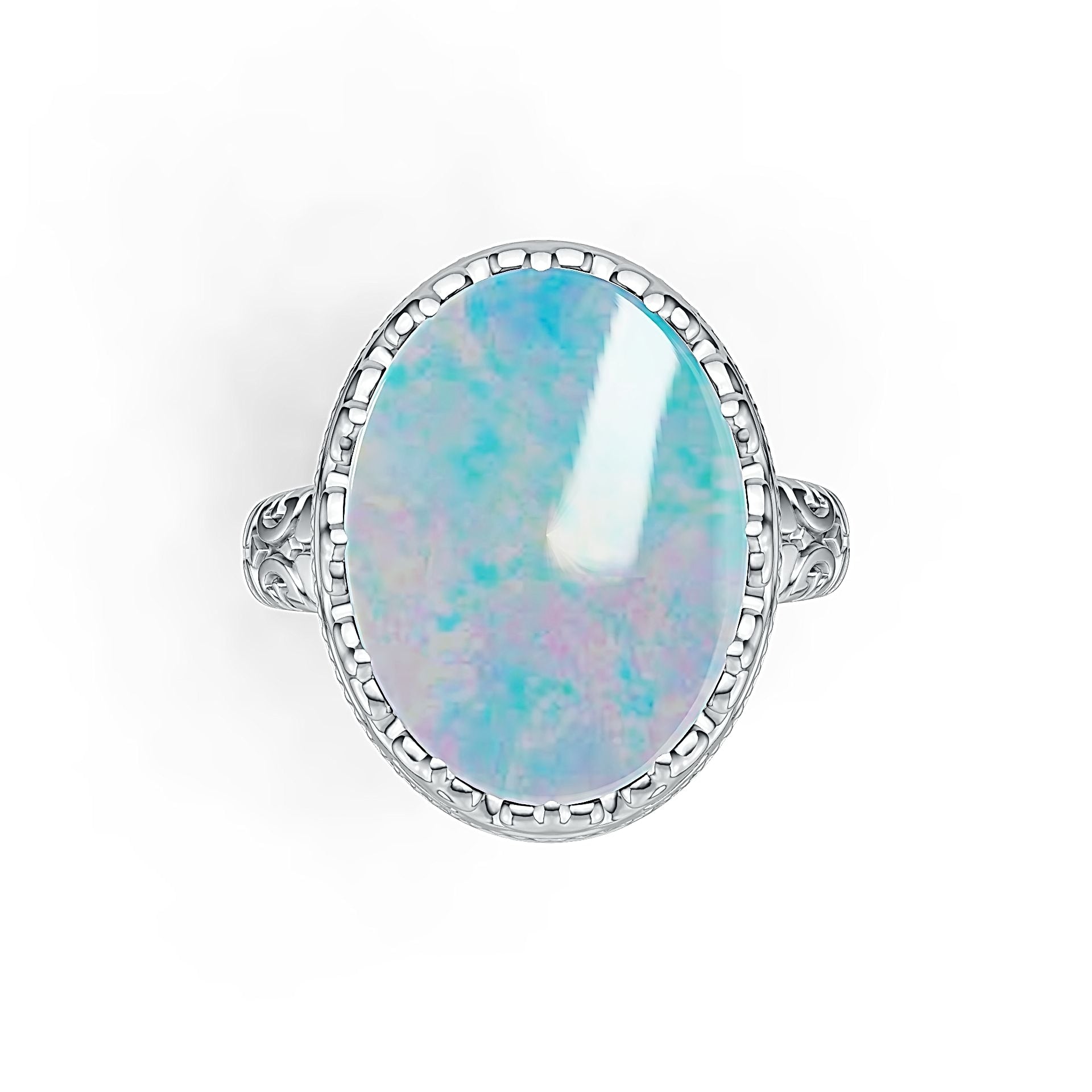 Sterling Silver Semi Mount Ring Setting Oval OV 16X12mm Cabochon Art Deco Style DHJ