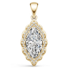 10K Gold Semi Mount Pendant Setting Round Ro 17x8mm Moissanite Accent Syz Jewelry