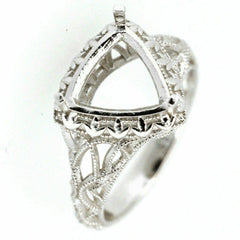 18K Gold Semi Mount Ring Setting Trillion TRI 10x10mm Art Deco Style Syzjewelry