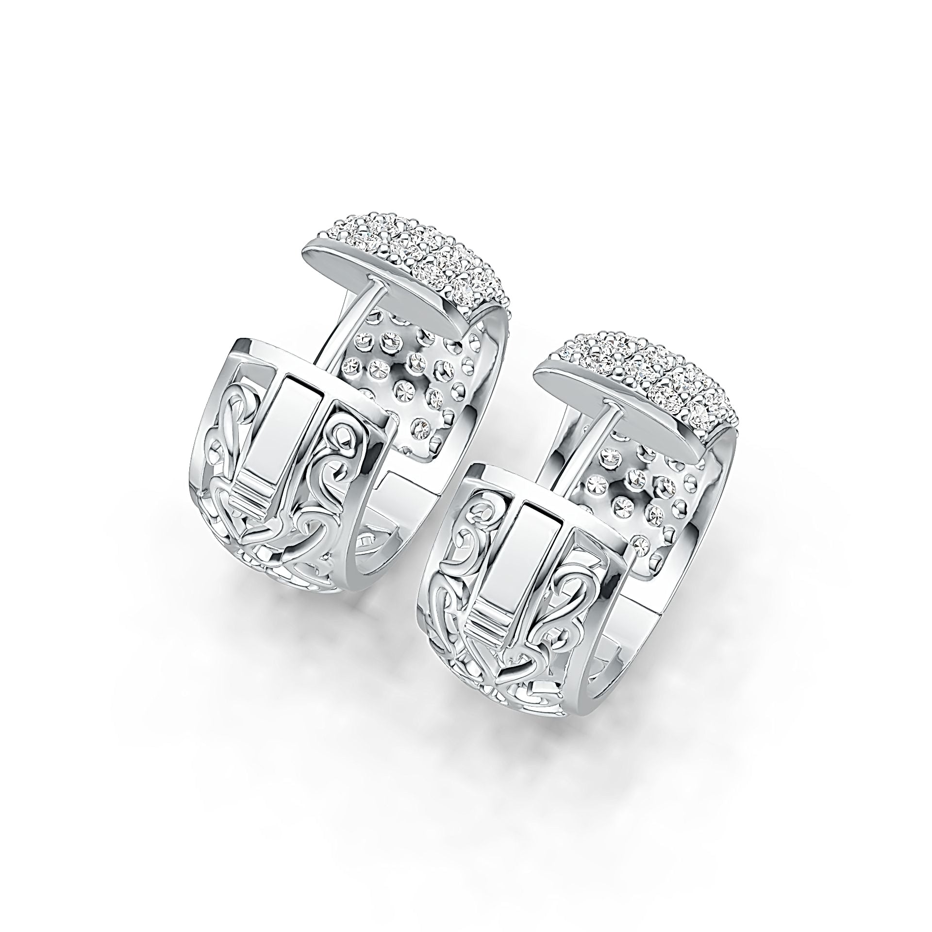 Platinum Filigree Pave Hoop Earrings with White Topaz or Moissanite Diamond Accent DHJ