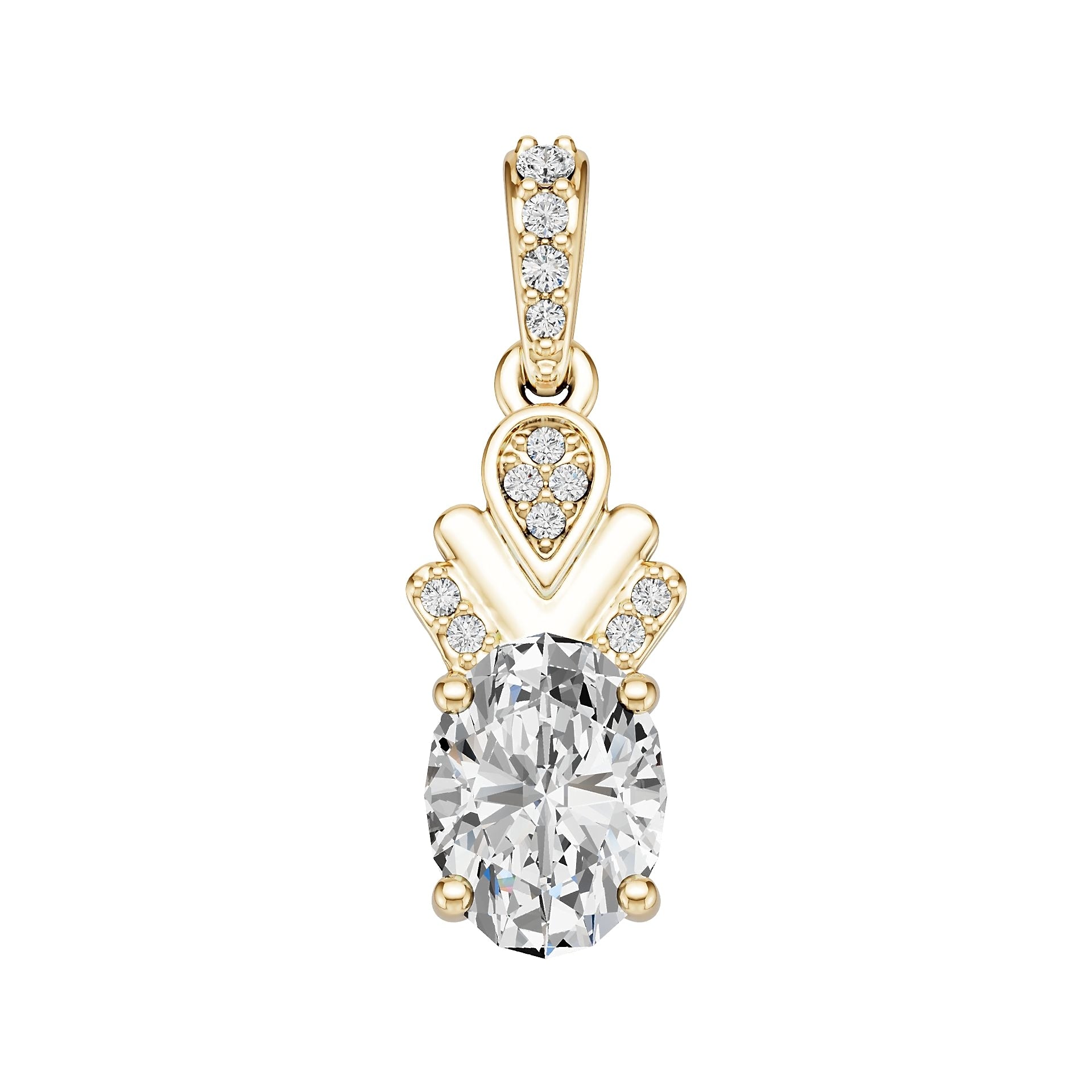 14K Gold Semi Mount Pendant Setting Oval Ov 8x6mm Diamond Accent Syz Jewelry