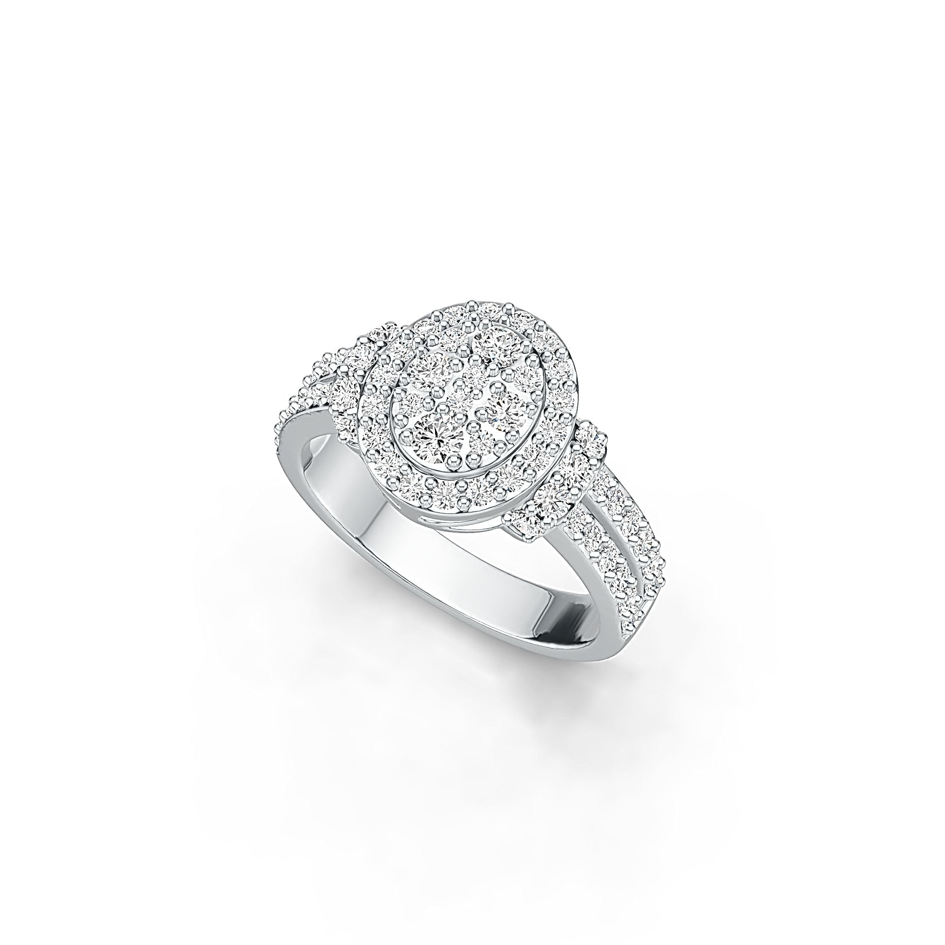 10K Gold Halo Ring Split Shank with White Topaz or Moissanite Moissanite Accent DHJ