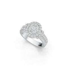 10K Gold Halo Ring Split Shank with White Topaz or Moissanite Moissanite Accent DHJ