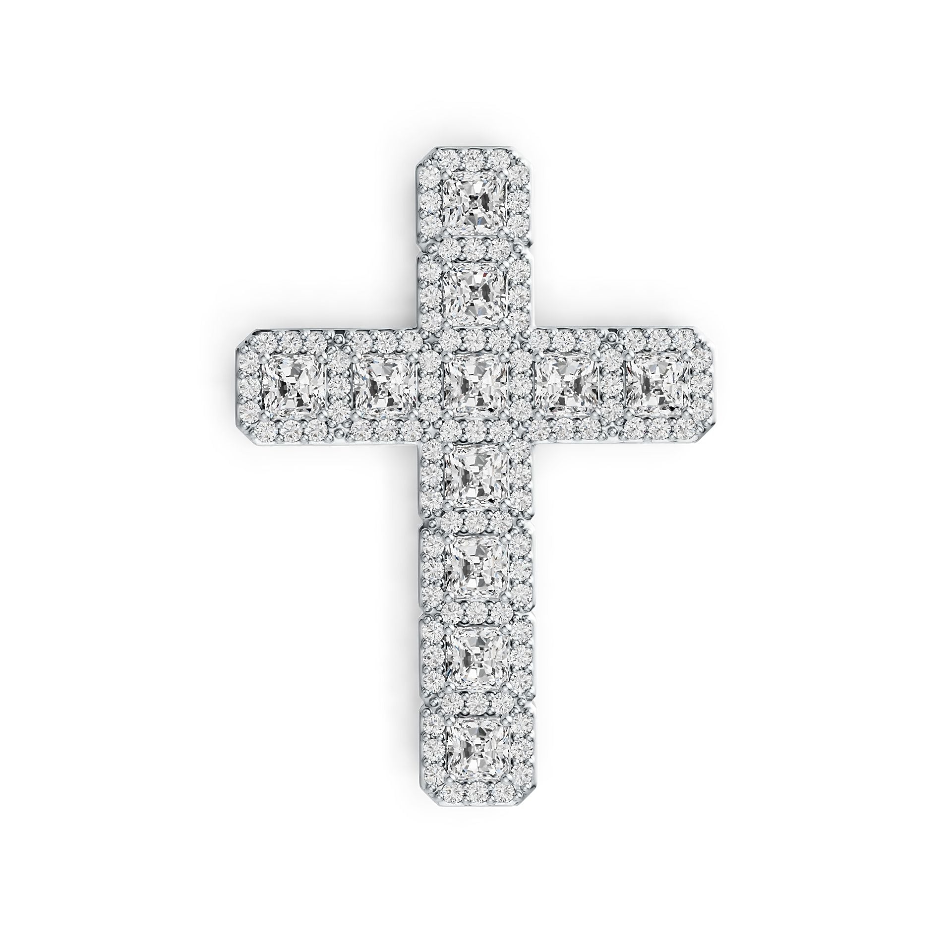 18K Gold Semi Mount Pendant Setting Emerald OCT 4X4mm Cross Theme Diamond Accent DHJ