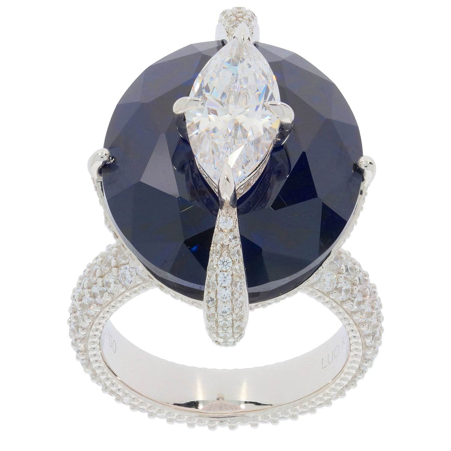 18K Gold Semi Mount Ring Setting Oval OV 20X17mm MQ 12x6mm Diamond Accent Syzjewelry