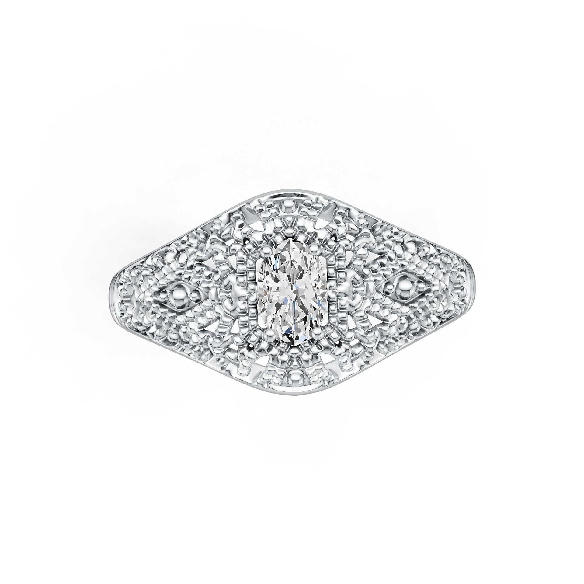 Sterling Silver Semi Mount Ring Setting Oval OV 6X4mm Art Deco Style DHJ