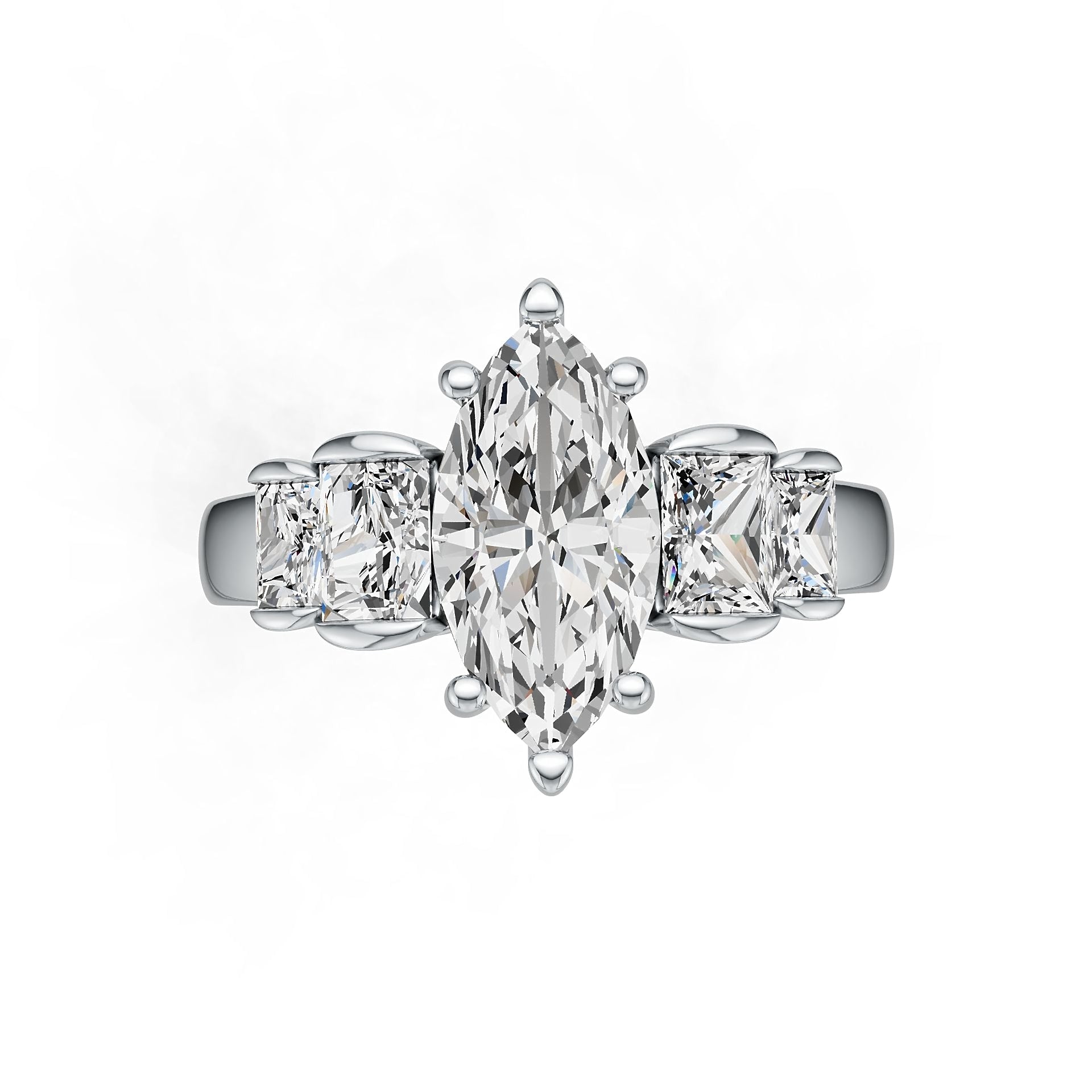 Sterling Silver Semi Mount Ring Setting Marquise MQ 14X7mm BG 5X4mm BG 4X3 DHJ