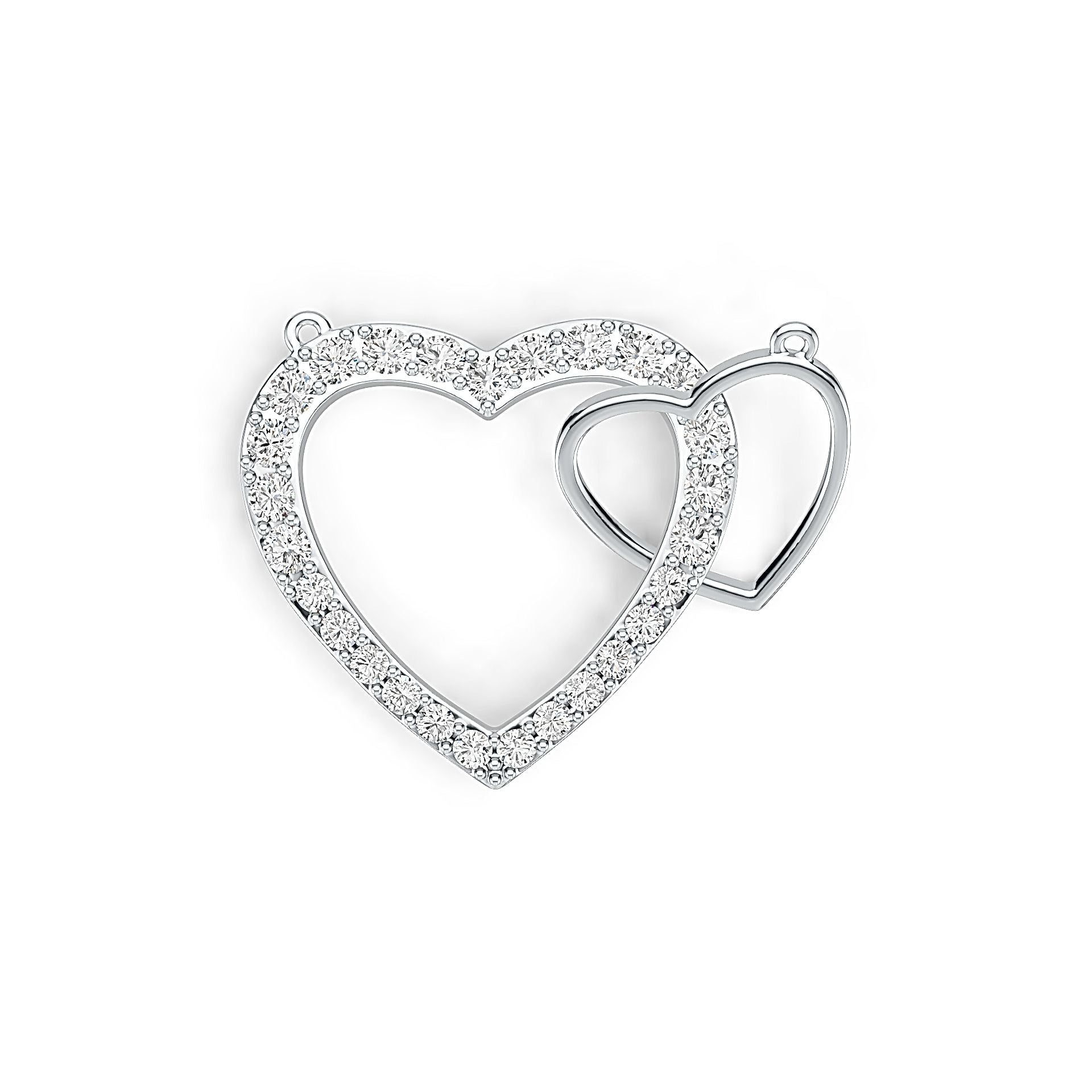 18K Gold Pendant Double Heart Theme with White Topaz or Moissanite Diamond Accent DHJ