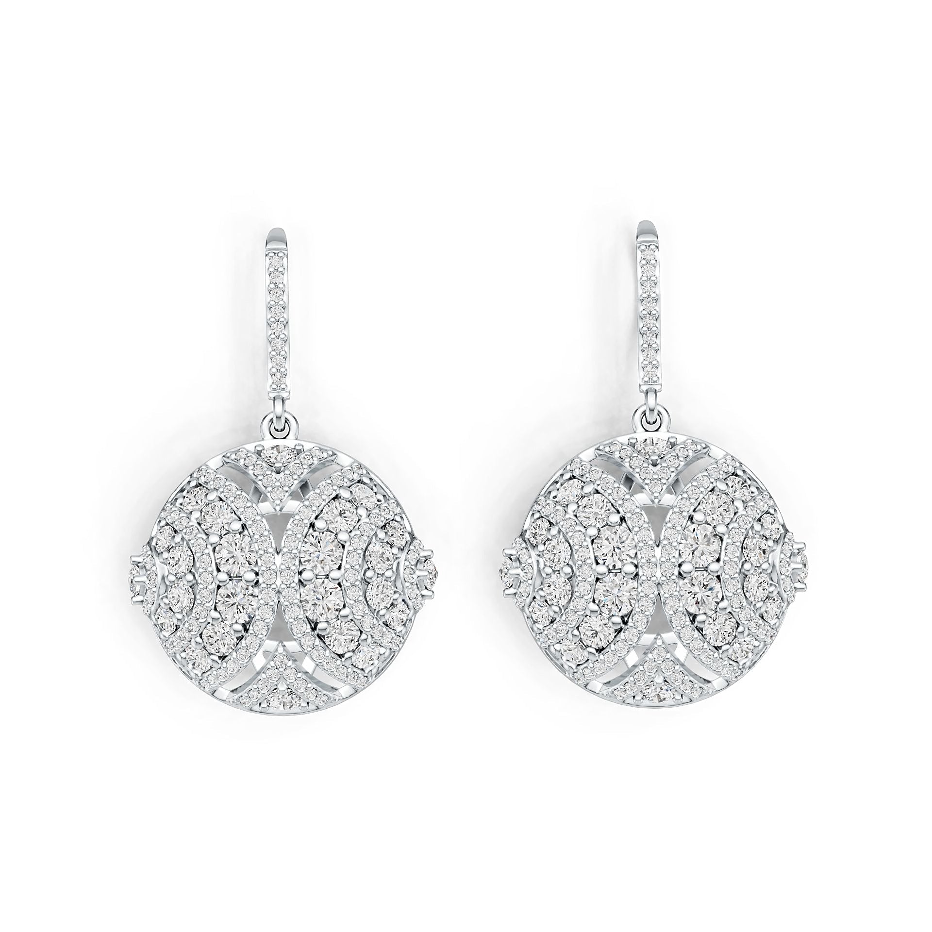 18K Gold Earrings Dangling Cluster Round-Shaped with or Moissanite Diamond Accent DHJ