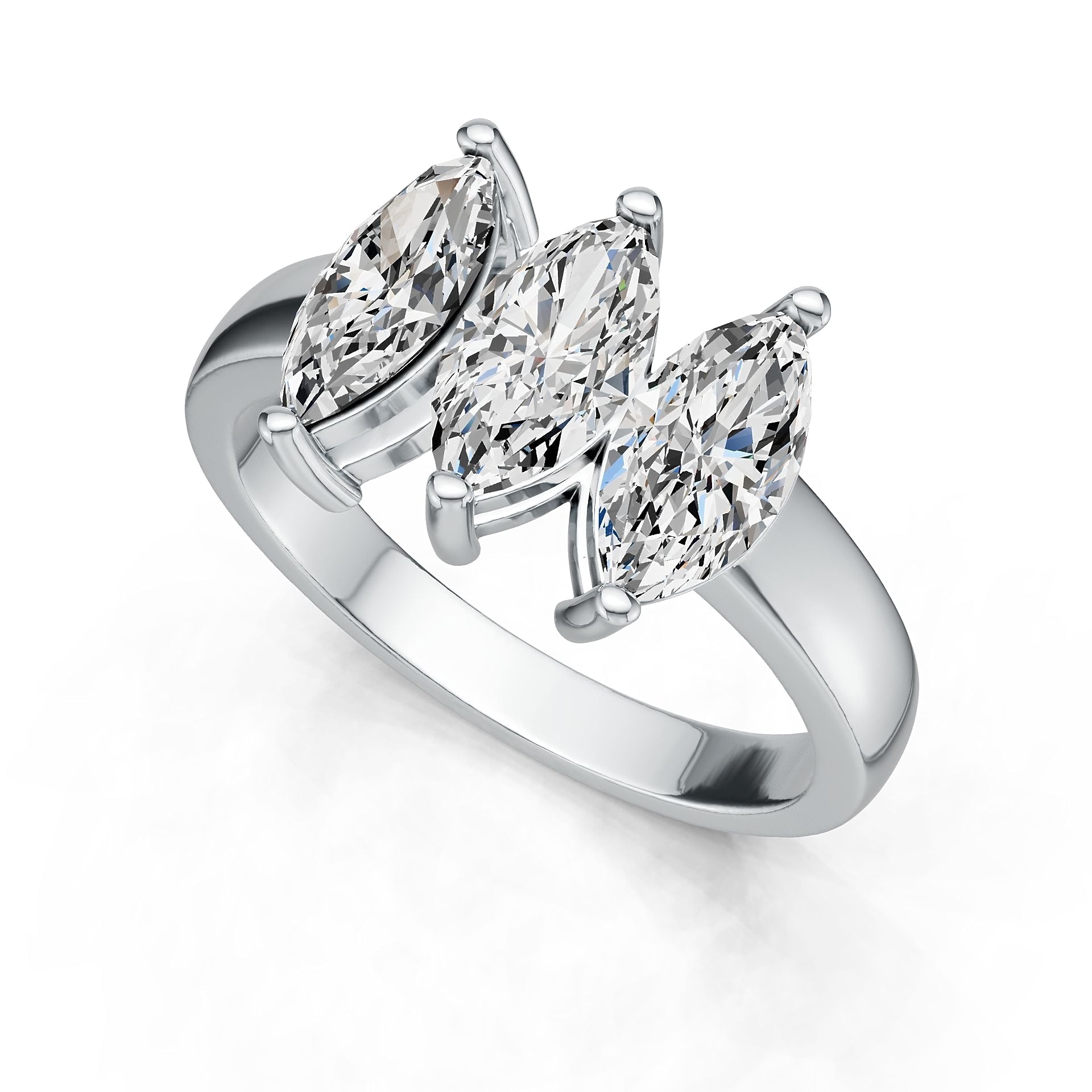 Platinum Semi Mount Ring Setting Marquise MQ 10X5mm 3-Stone Ring DHJ