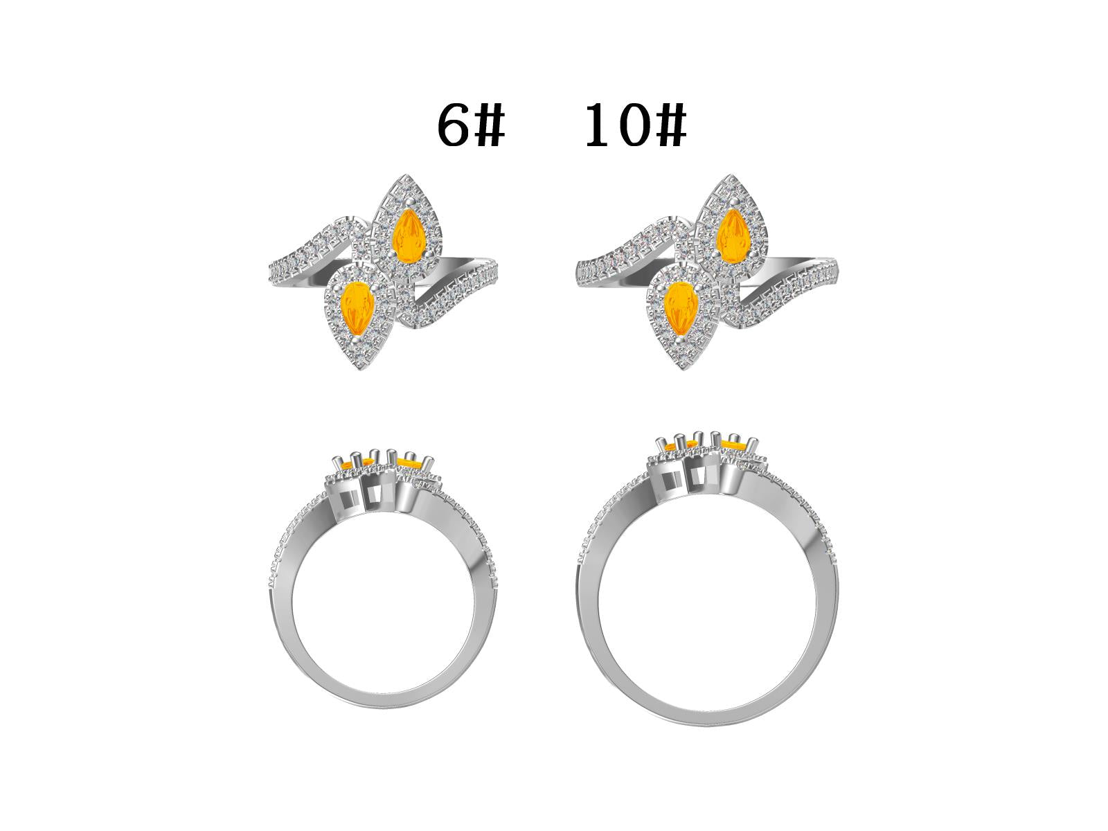 10K Gold Semi Mount Ring Setting Pear PE 5x3mm Bypass Ring Toi et Moi Moissanite Accent DHJ