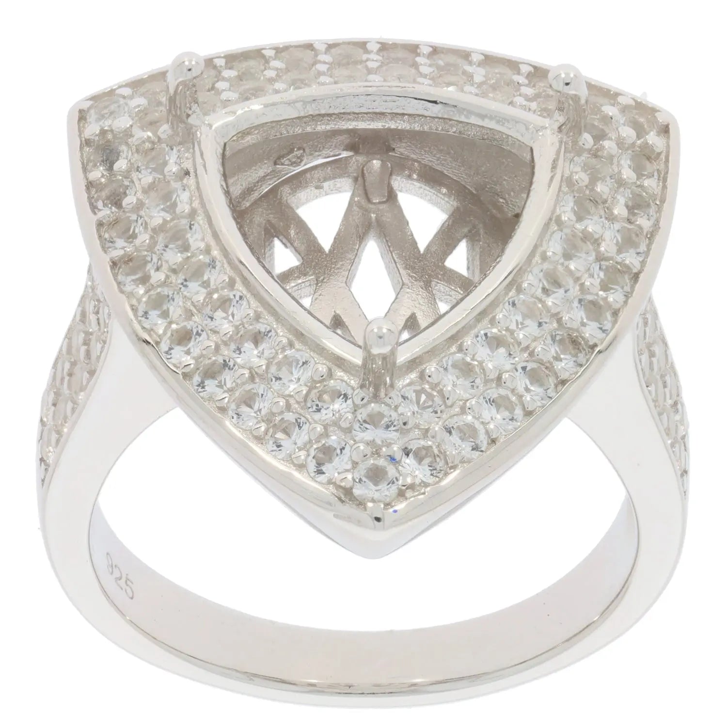18K Gold Semi Mount Ring Setting TRI 12X12mm Double Halo Diamond Accent DHJ