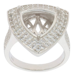 18K Gold Semi Mount Ring Setting TRI 12X12mm Double Halo Diamond Accent DHJ