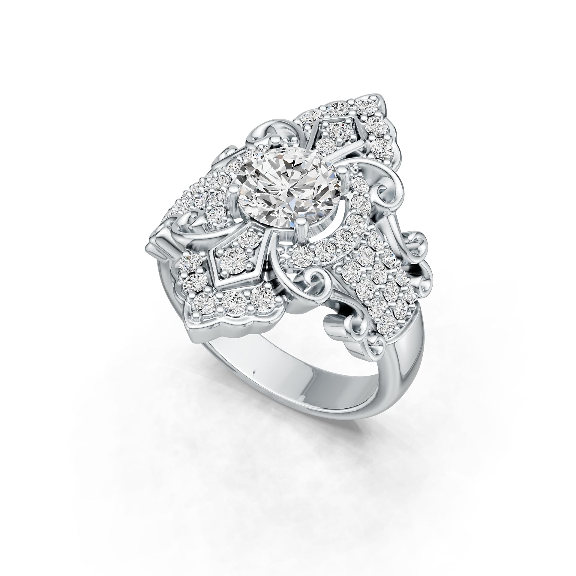 14K Gold Semi Mount Ring Setting Round RD 7x7mm Art Deco Diamond Accent DHJ