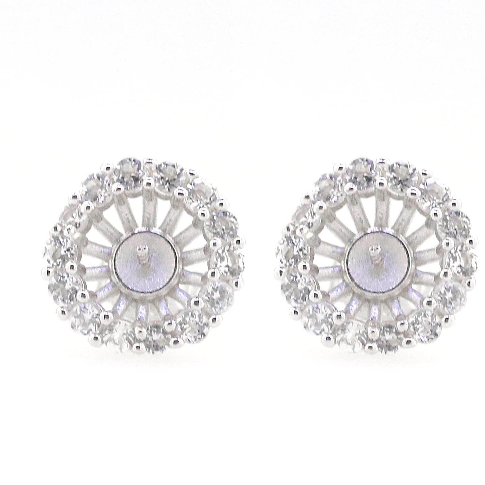 Platinum Semi Mount Earrings Setting Pearl Round RD 8x8mm Halo Diamond Accent Syzjewelry