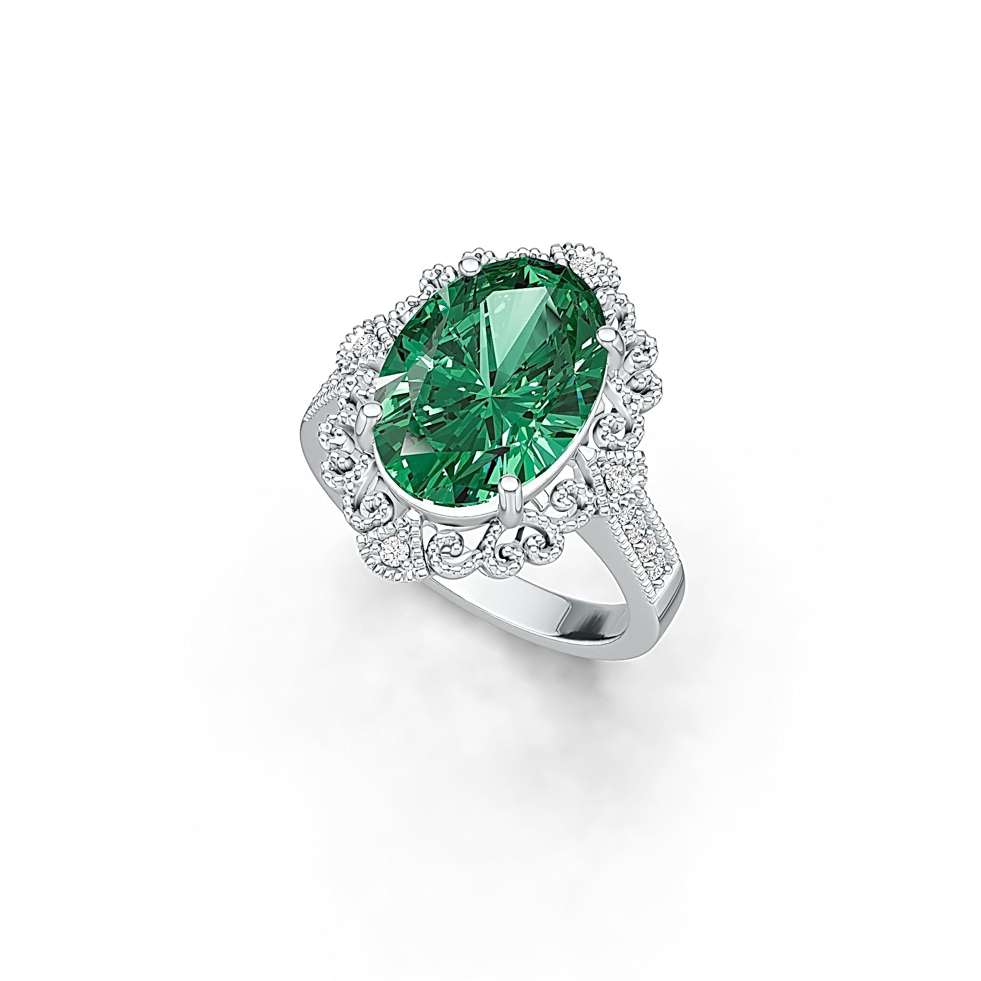 Platinum Semi Mount Ring Setting Oval OV 14X10mm Diamond Accent DHJ