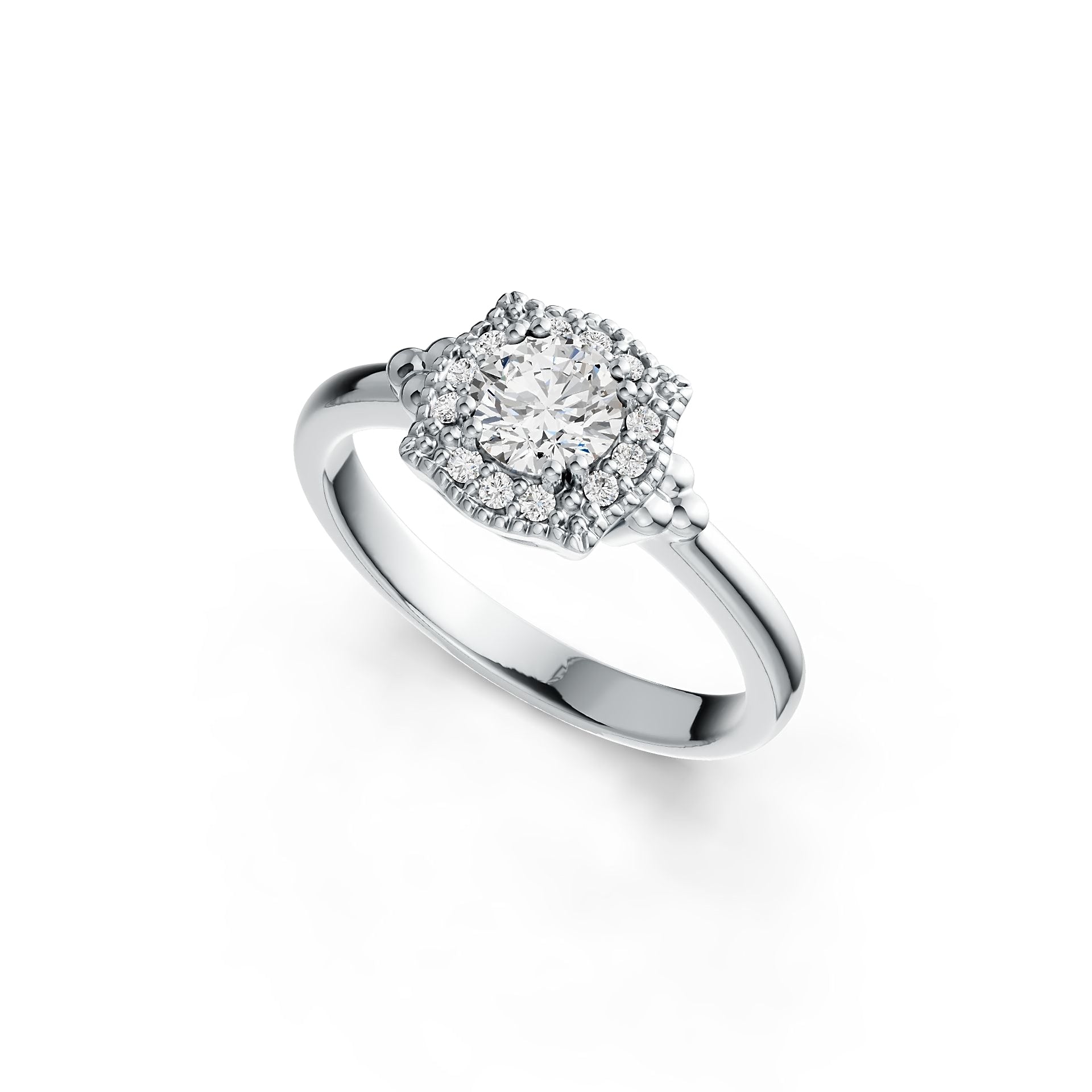 Platinum Semi Mount Ring Setting Round RD 5x5mm Halo Diamond Accent DHJ