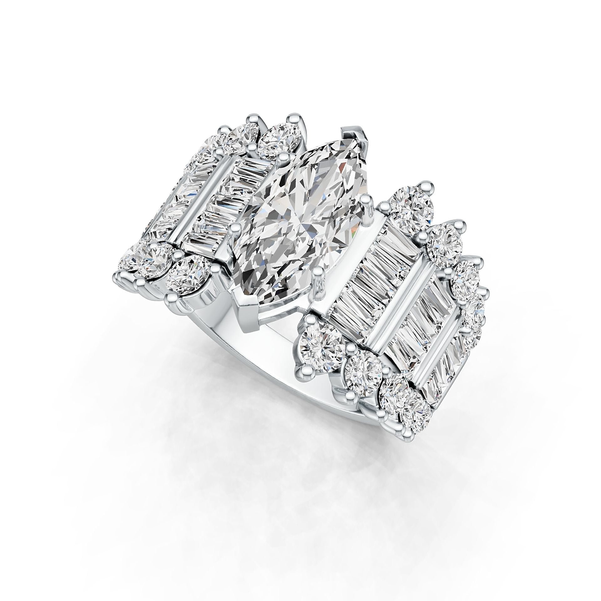 10K Gold Semi Mount Ring Setting Marquise MQ 14X7mm with Moissanite Accent DHJ