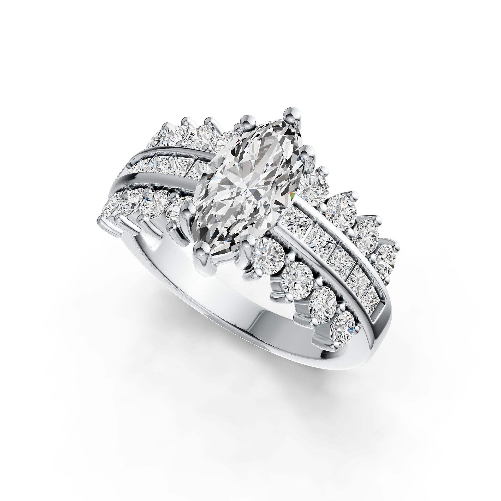 14K Gold Semi Mount Ring Setting Marquise MQ 12X6mm with Diamond Accent DHJ