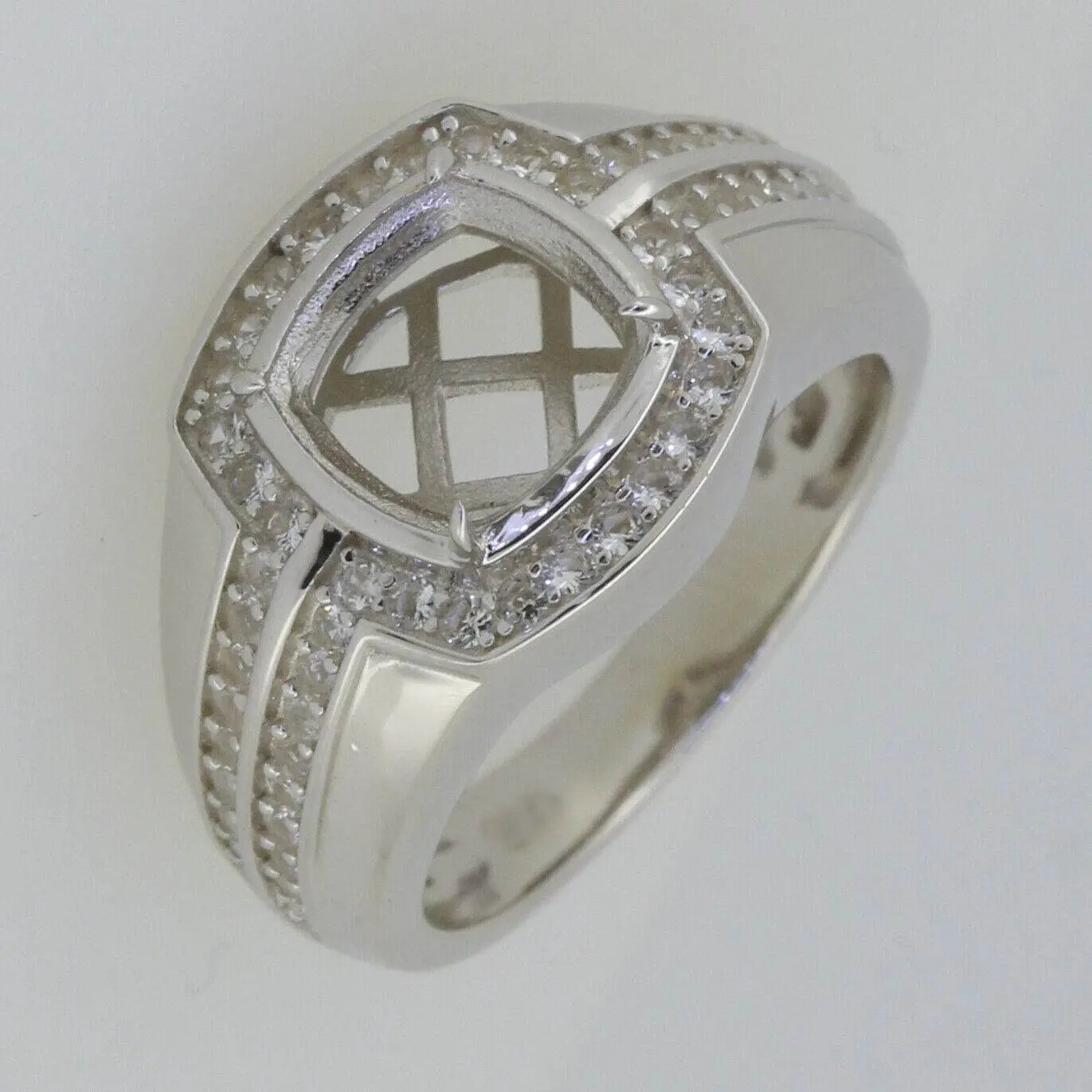 Men's Ring Settings 10K Gold Ring Mounting Cushion CU 8X8mm Moissanite Accent DHJ