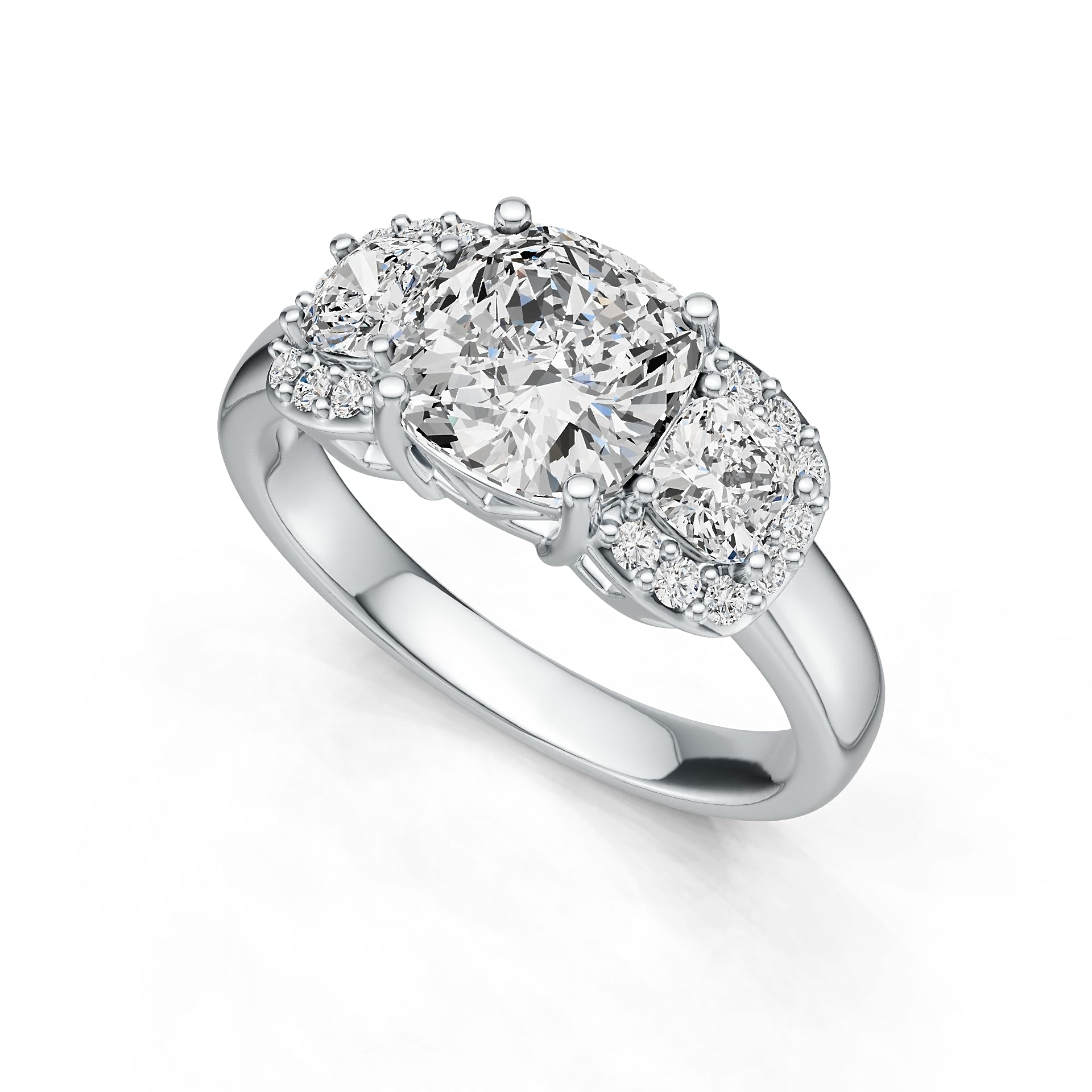 18K Gold Semi Mount Ring Setting Cushion CU 7.5X7.5mm CU 4X4mm Diamond Accent DHJ