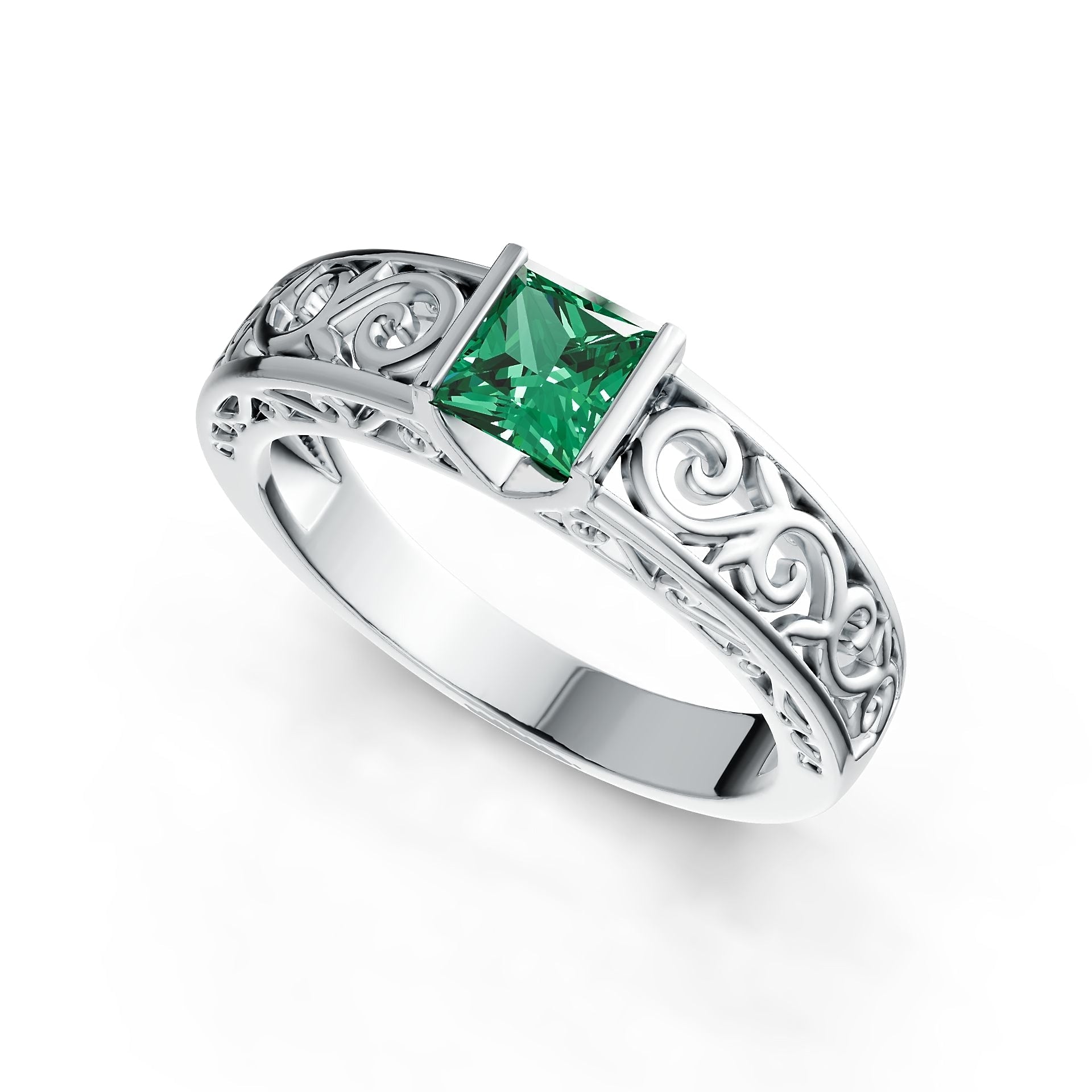18K Gold Semi Mount Ring Setting Princess SQ 5.5X5.5mm Vintage-Inspired Filigree DHJ