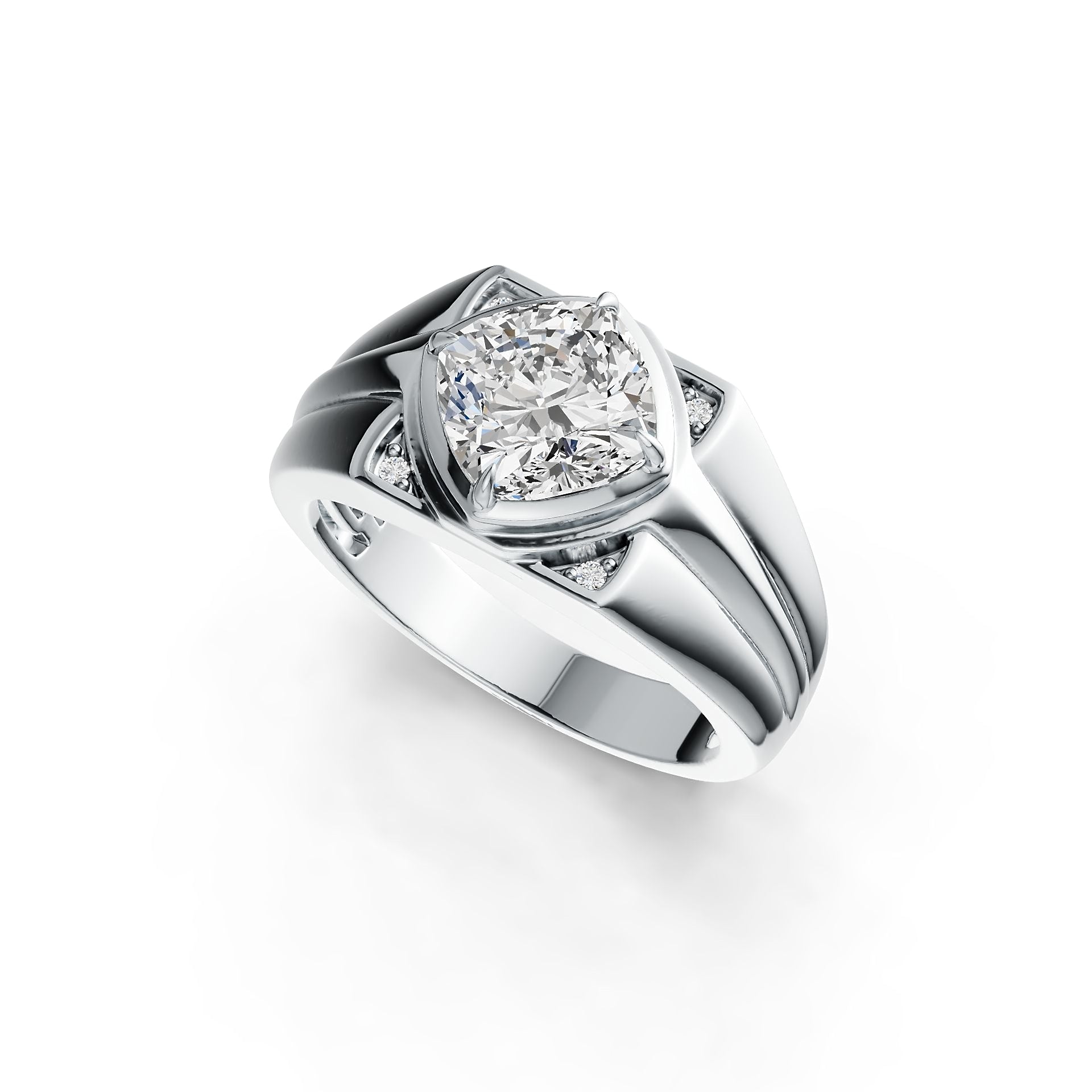 Men's 10K Gold Semi Mount Ring Setting Cushion CU 8X8mm Moissanite Accent DHJ