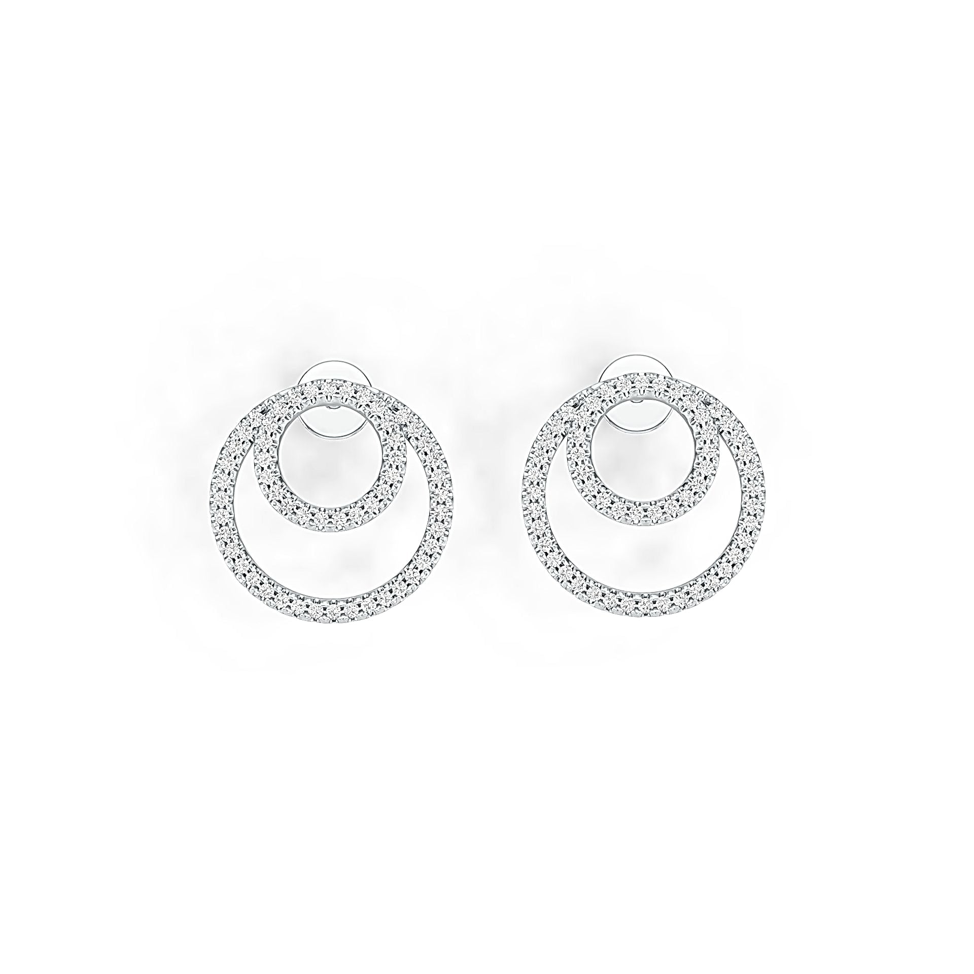 Sterling Silver Earrings Double Circle Theme with White Topaz or Moissanite DHJ