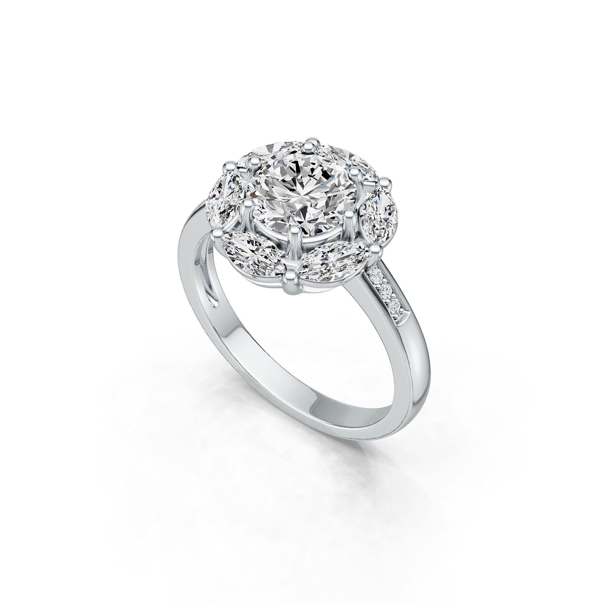 Platinum Semi Mount Ring Setting Round RD 8X8mm MQ 6X3mm Diamond Accent DHJ