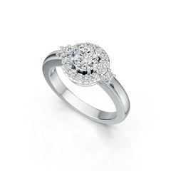10K Gold Semi Mount Ring Setting Round RD 5X5mm Halo Moissanite Accent DHJ