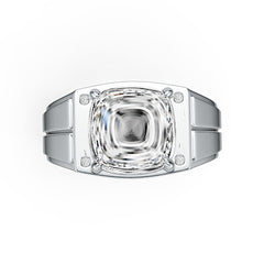 Close-up of sterling silver ring setting cushion 10.6x10.6mm prongs, fine detail and high polish finish