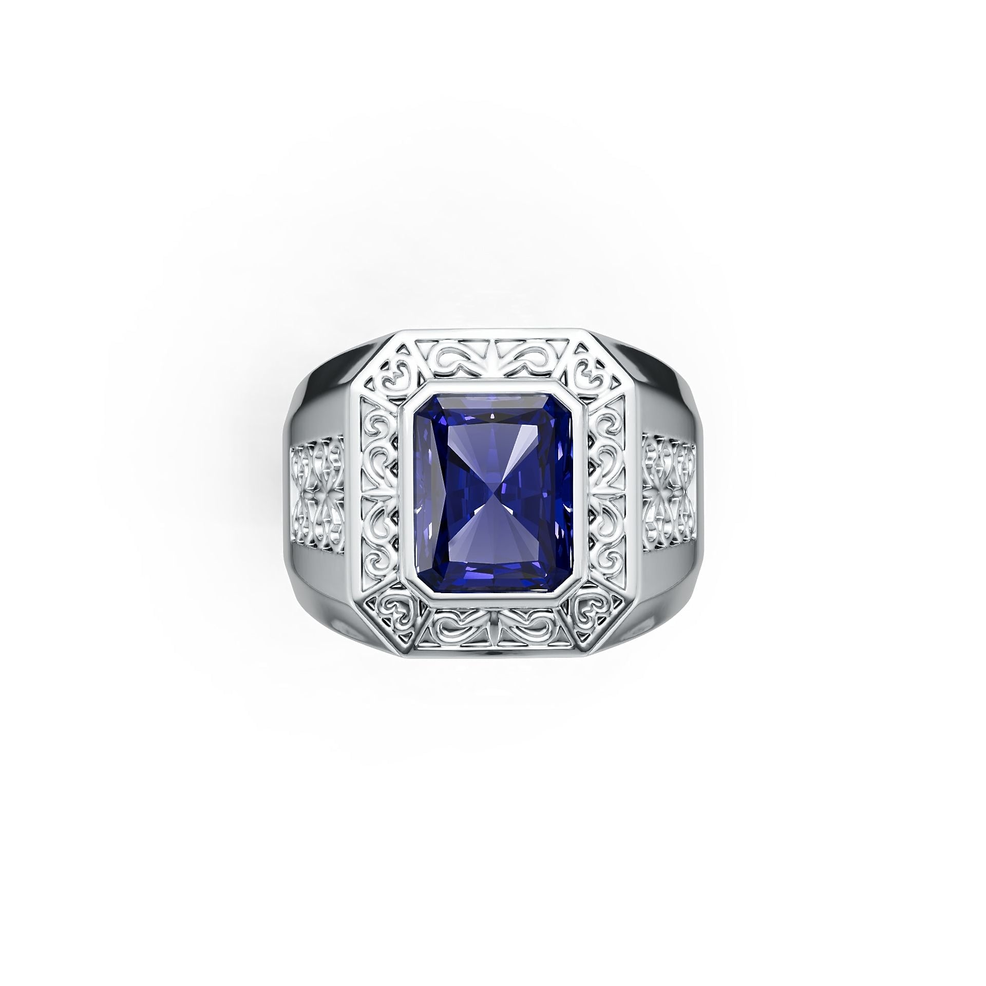 Sterling Silver Semi Mount Ring Setting Emerald OCT 10x8mm Men's Ring Bezel Fleur de lis Ring Syzjewelry