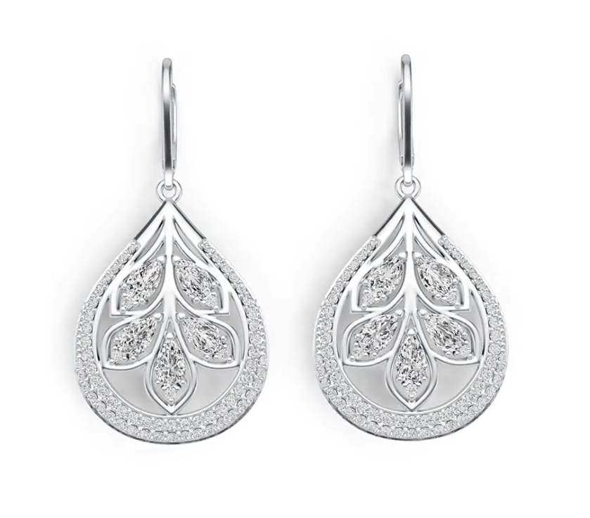 Sterling Silver Semi Mount Earrings Setting Pear PE 5X3mm with White Topaz DHJ