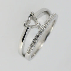 Platinum Semi Mount Ring Setting Heart HT 5x5mm Love Promise Ring Diamond Accent Syzjewelry
