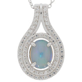18K Gold Semi Mount Pendant Setting Cab Oval OV 10X8mm Halo Diamond Accent Syzjewelry