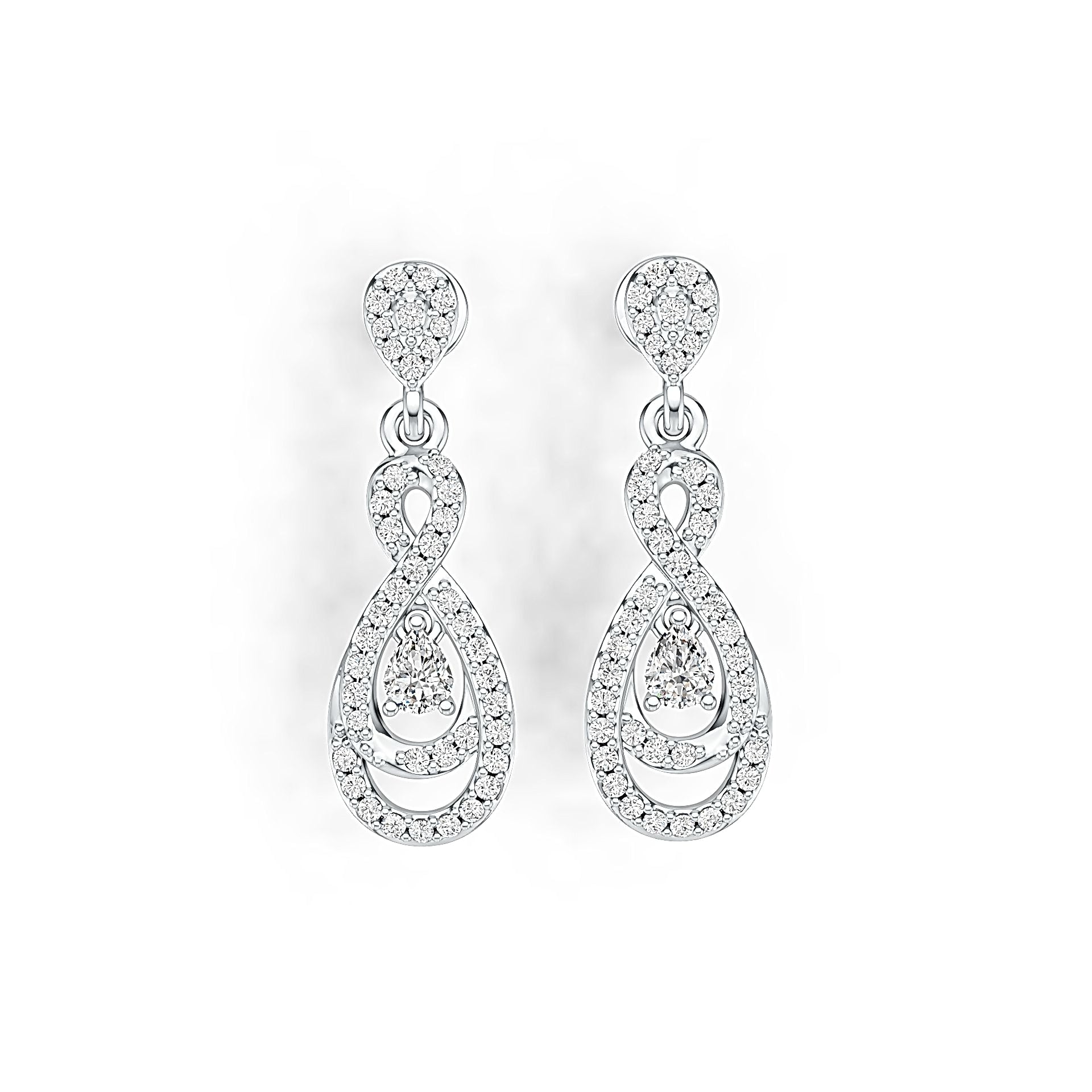 18K Gold Semi Mount Earrings Setting Pear PE 4X3mm Infinity Teardrop Diamond Accent DHJ