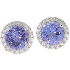 14K Gold Semi Mount Earrings Setting Round RD 6x6mm Halo Diamond Accent Syzjewelry