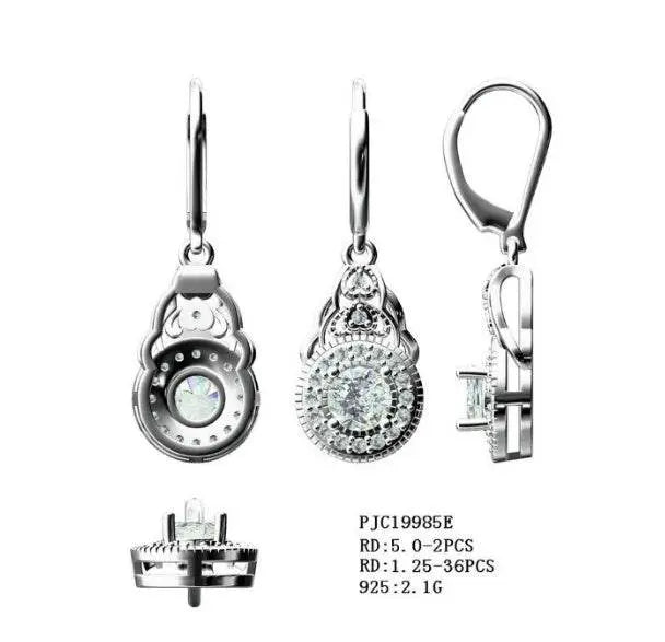 18K Gold Semi Mount Earrings Setting Round RD 5x5mm Diamond Accent DHJ
