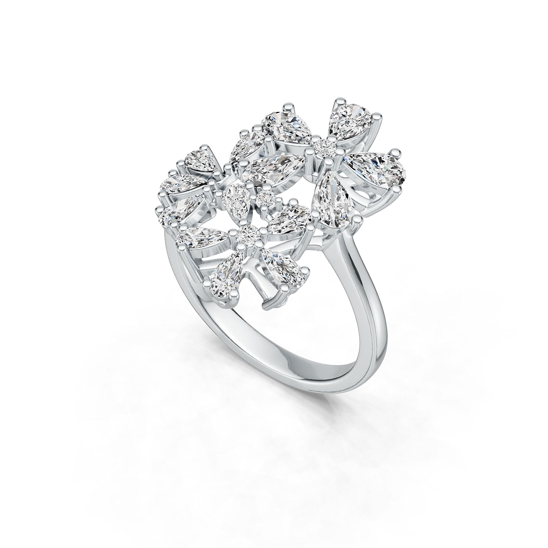 18K Gold Semi Mount Ring Setting Pear PE 5x3mm PE 4x2mm Diamond Accent DHJ