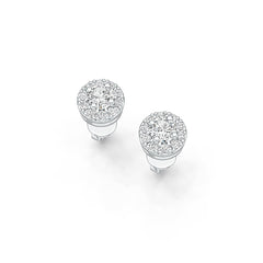 18K Gold Semi Mount Earrings Setting Round RD 4x4mm Stud Halo Diamond Accent DHJ