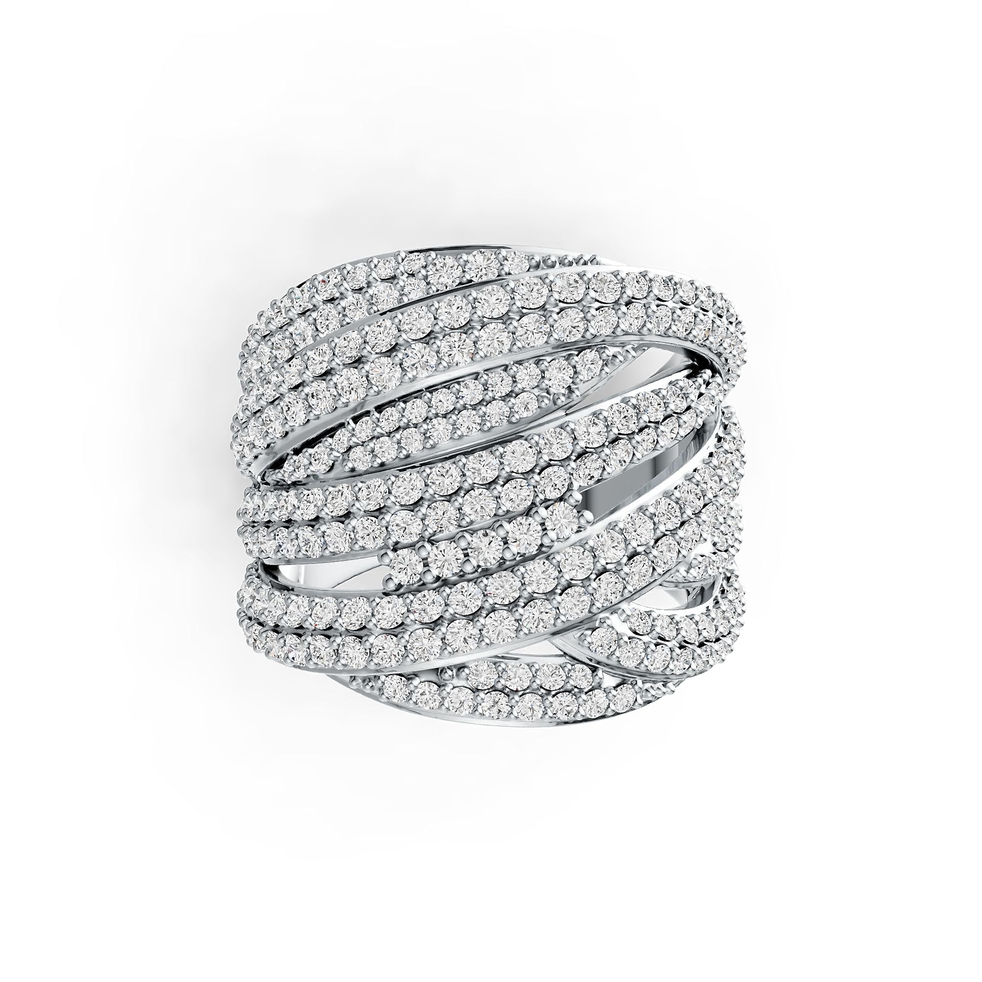 Sterling Silver Ring Multi-Row Crossover with White Topaz or Moissanite DHJ